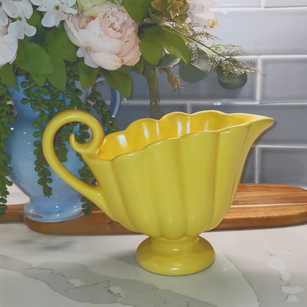 Camark Art Pottery Pitcher #326, made in USA, yellow, some wear as pictured